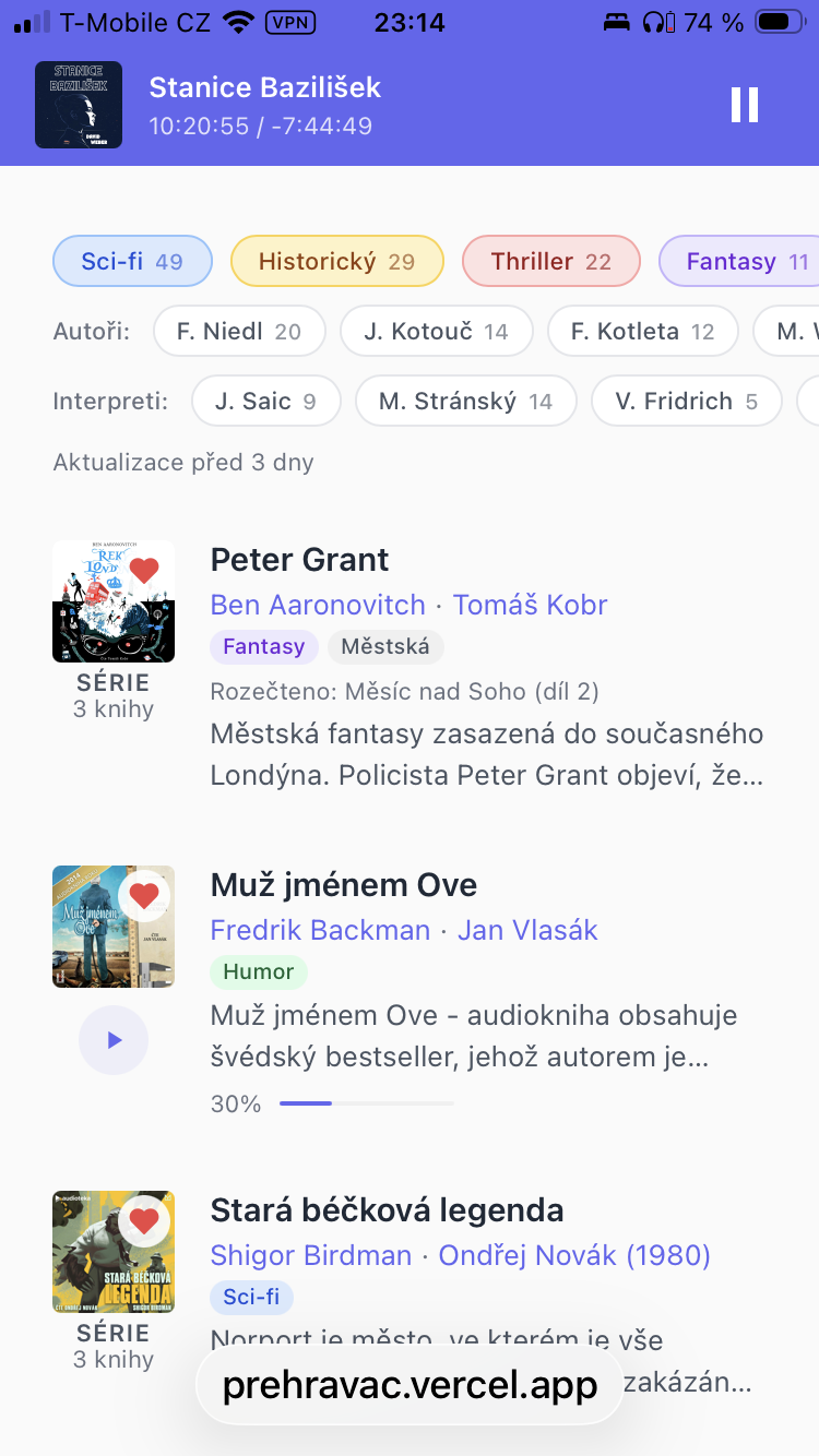 Prehravac library: tag cloud, rich list items with genre tags and series info