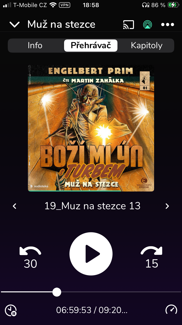 Audioteka player: giant cover, raw chapter names, chapter-level seek