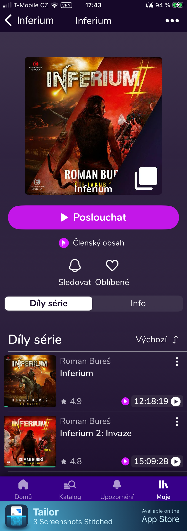Audioteka series view: flat list with no part numbers or description